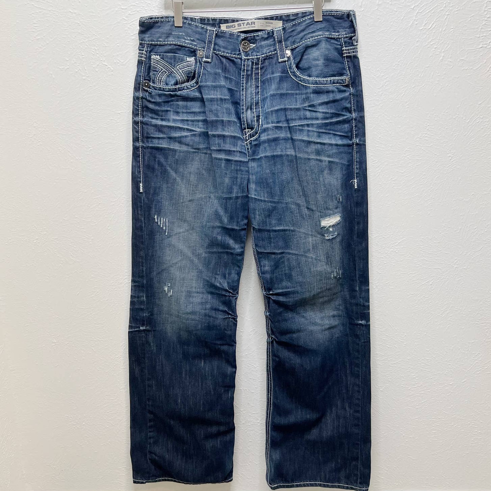 Big Star Mens Sz 36x34 Voyager Loose Fit Distressed Rigid Denim Jeans Blue 36L
